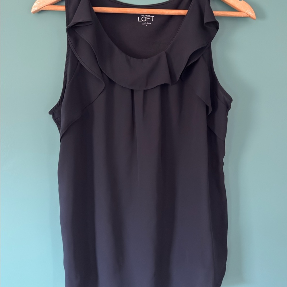 LOFT Black Ruffle Trim Sleeveless Camisole